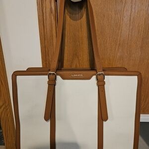 Lovevook Cream Canvas Tote with Tan Leather Trim